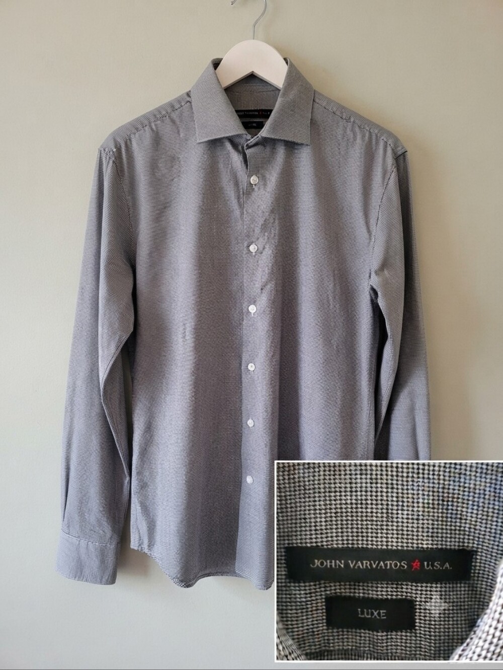 John Varvatos 15 Herringbone Button Down Dress Shirt Modern Contemporary Luxury